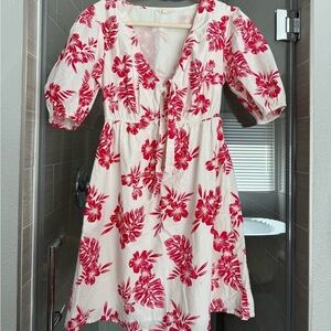 Floral Red and White Dress, fully lined